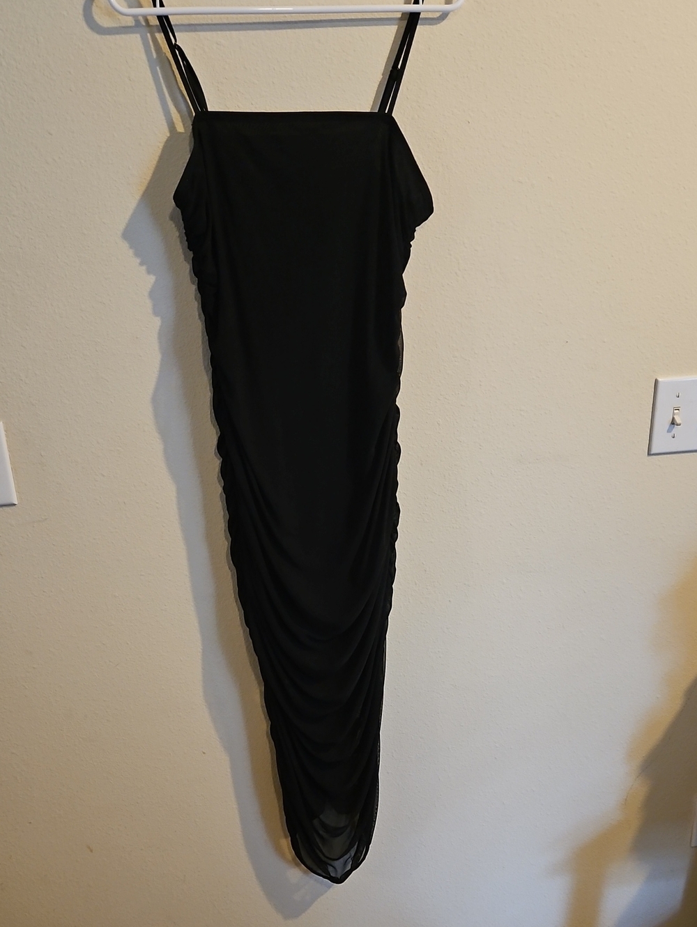 wild fable Black Ruched Slip Dress with Thin Straps